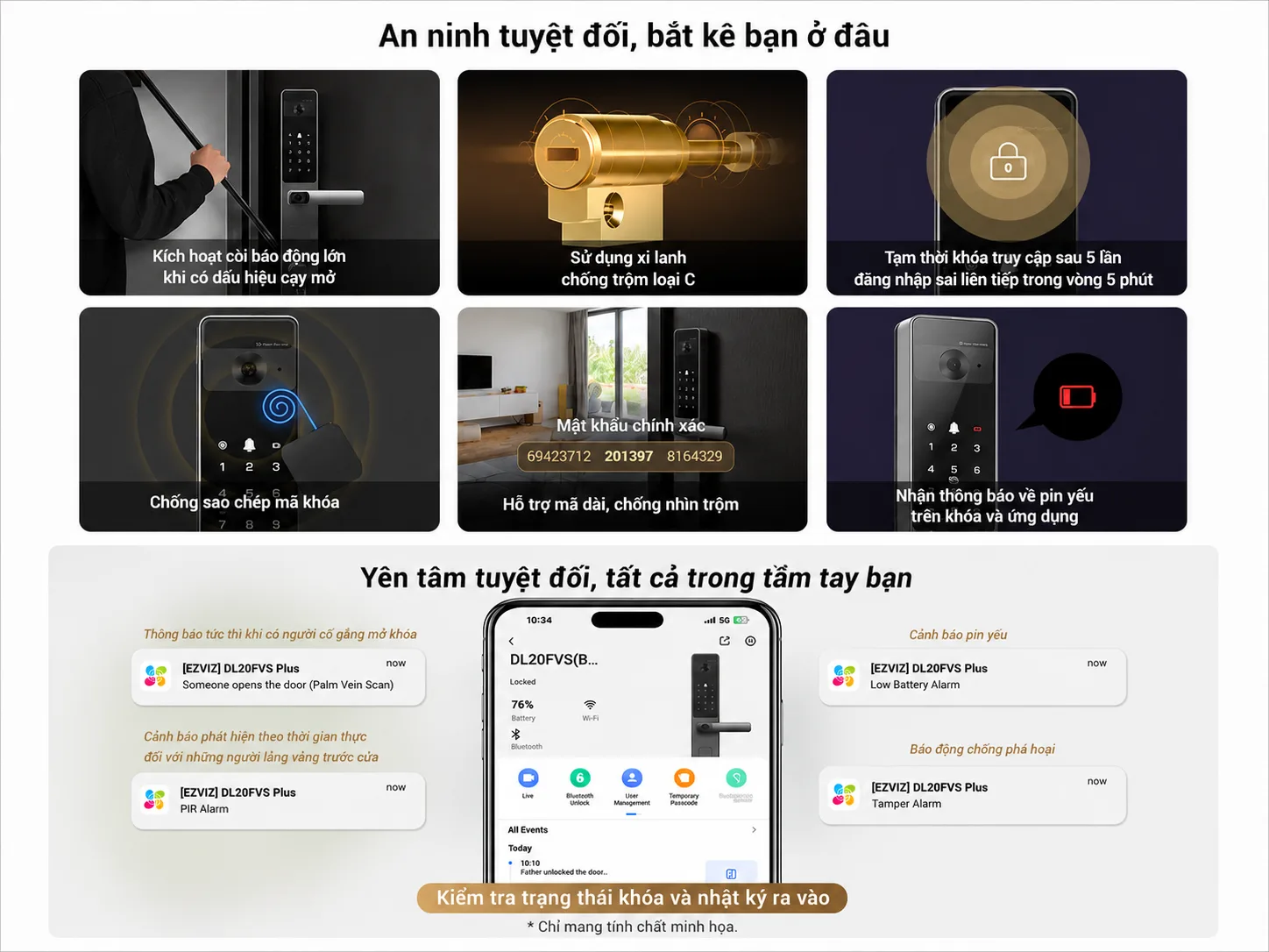 Khóa cửa thông minh EZVIZ DL20FVS Plus, nhận diện Face ID, tĩnh mạch lòng bàn tay 7