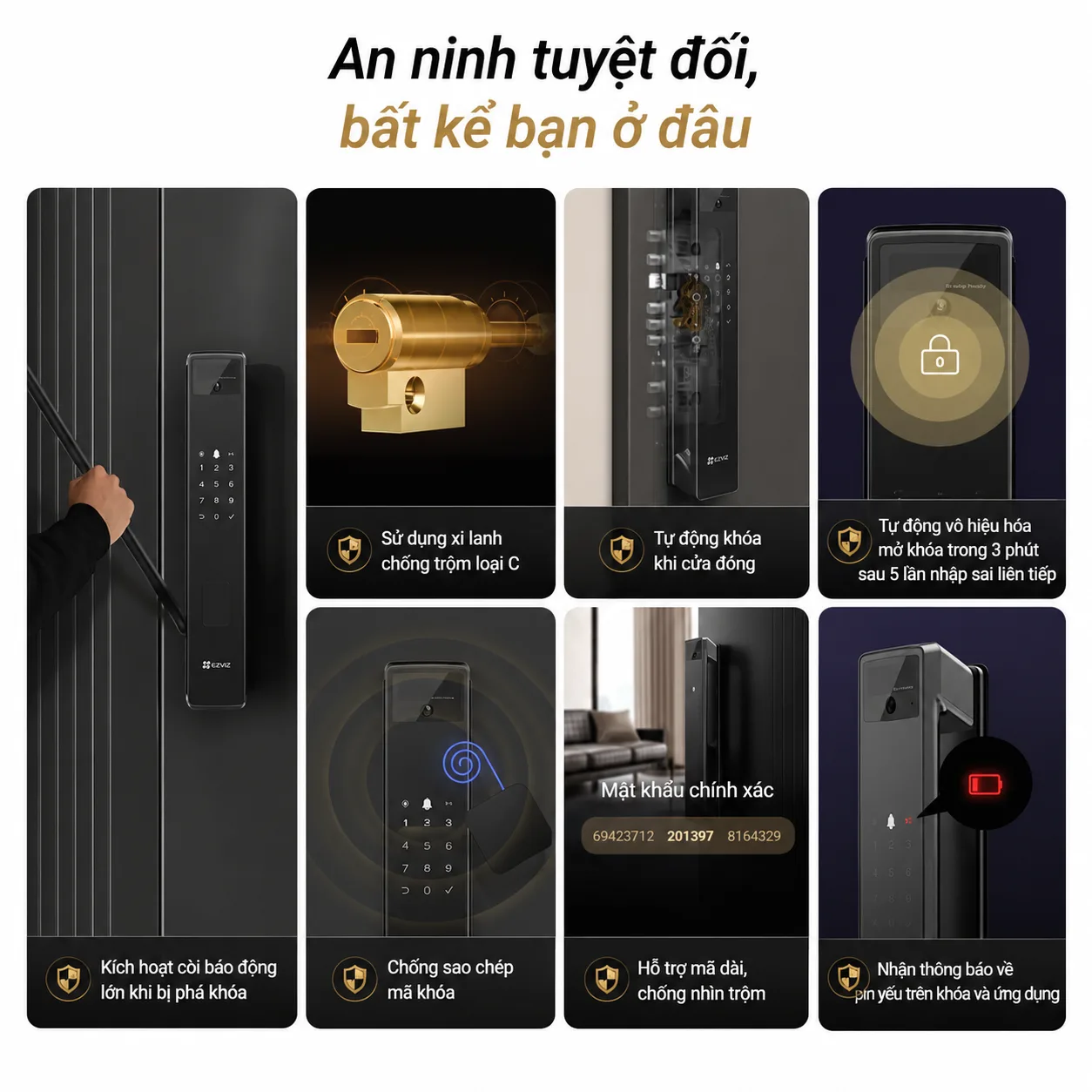 Khóa cửa thông minh EZVIZ Y3000FVP Plus, nhận diện Face ID, tĩnh mạch lòng bàn tay 3