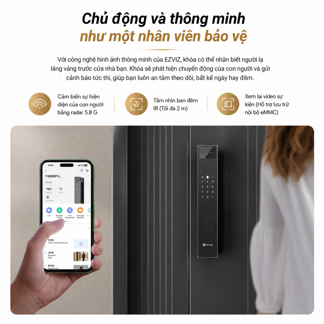 Khóa cửa thông minh EZVIZ Y3000FVP Plus, nhận diện Face ID, tĩnh mạch lòng bàn tay 5
