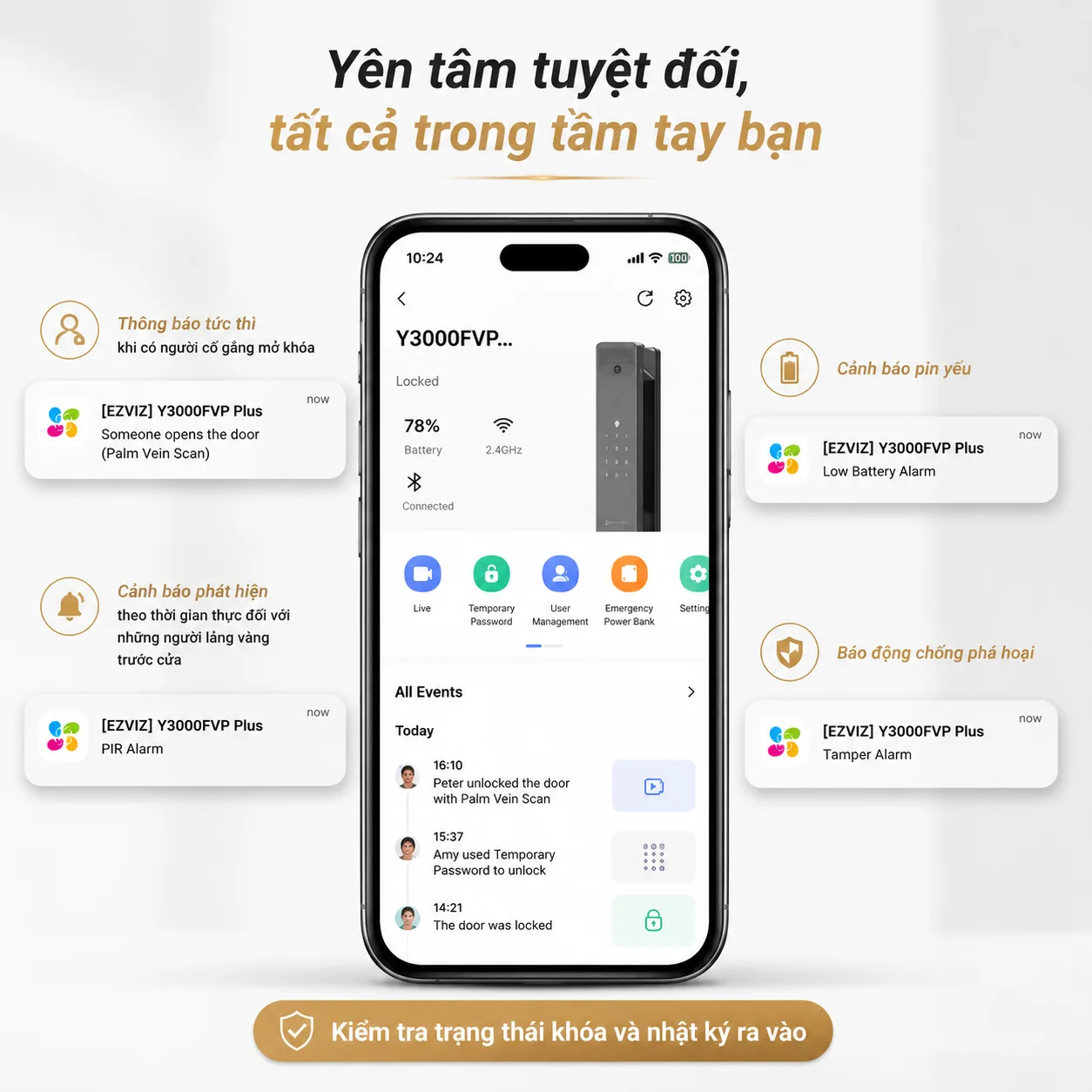Khóa cửa thông minh EZVIZ Y3000FVP Plus, nhận diện Face ID, tĩnh mạch lòng bàn tay 9