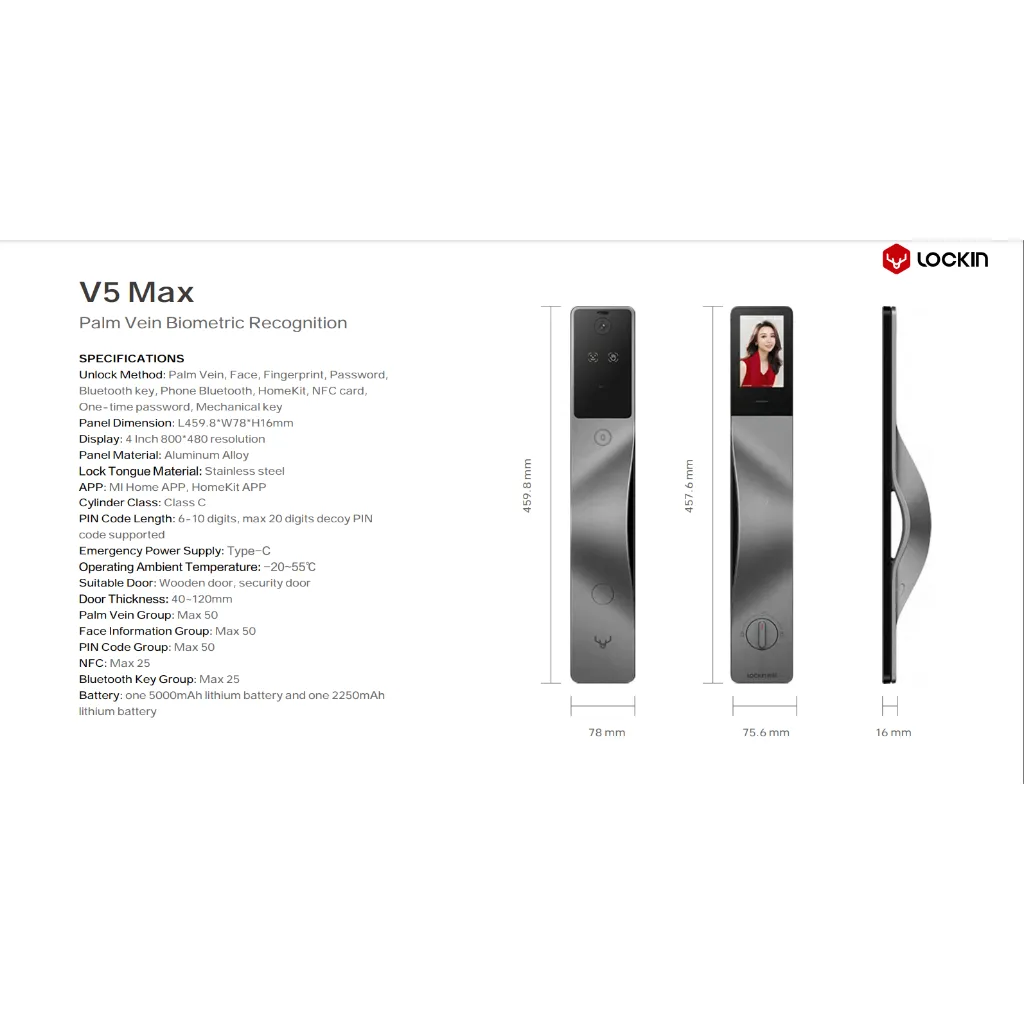 Khoá cửa thông minh Lockin V5 Max 9